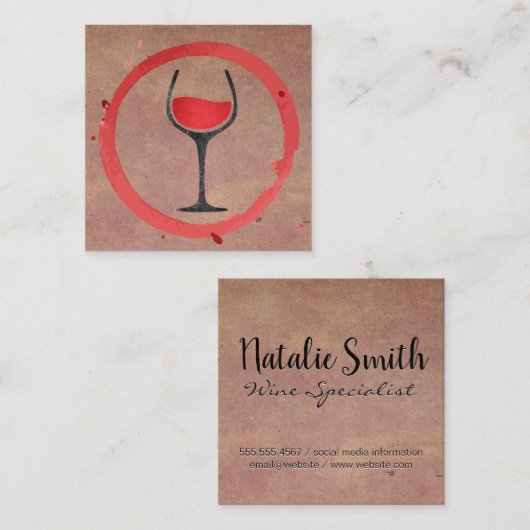 ワイン染色 |ワインアイコンのグラス スクエア名刺 (正面/裏面)