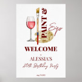 ワイン絵を描とアートをテーマにしたウェルカムサインを飲み飲む ポスター (正面)