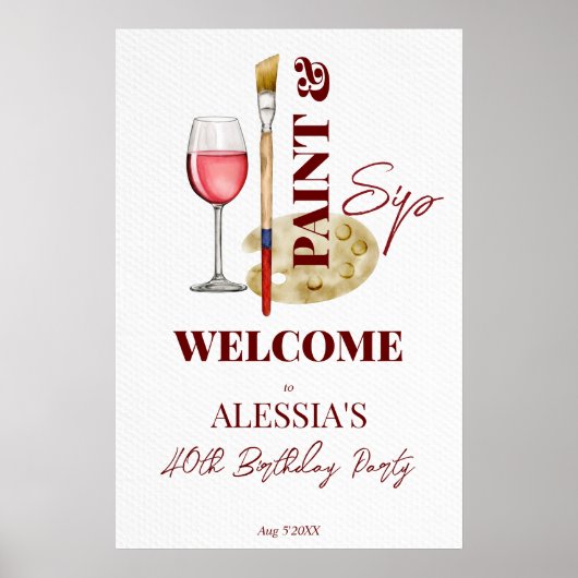ワイン絵を描とアートをテーマにしたウェルカムサインを飲み飲む ポスター (正面)
