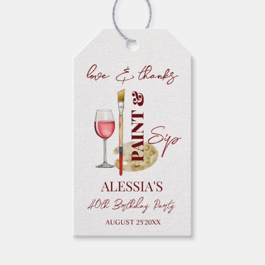ワイン絵を描とアートをテーマにしたパーティーの好意を飲み飲む ギフトタグ (正面)