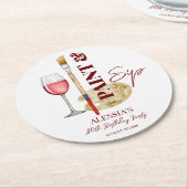 ワイン絵を描とアートをテーマにしたパーティーの好意を飲み飲む ラウンドペーパーコースター (アングル)