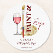 ワイン絵を描とアートをテーマにしたパーティーの好意を飲み飲む ラウンドペーパーコースター (正面)