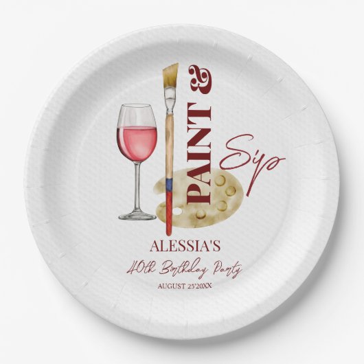 ワイン絵を描とアートをテーマにしたパーティーテンプレート ペーパープレート (正面)