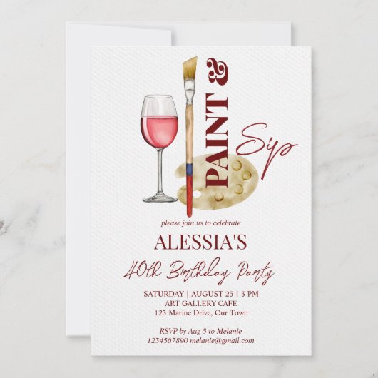 ワイン絵を描とアートをテーマにしたパーティーテンプレート 招待状 (正面)