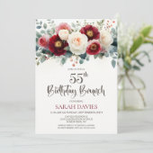 ワイン色と白の花柄 55歳の誕生日ブランチ 招待状 (スタンド正面)