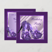 ワイン色のハイヒール靴の女性の誕生日パーティー招待状 招待状 (正面/裏面)