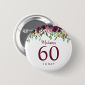ワイン色のマースカラ柄フラワー 60歳の誕生日 60歳になりました 缶バッジ (正面&裏面)