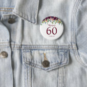 ワイン色のマースカラ柄フラワー 60歳の誕生日 60歳になりました 缶バッジ (インサイチュ)