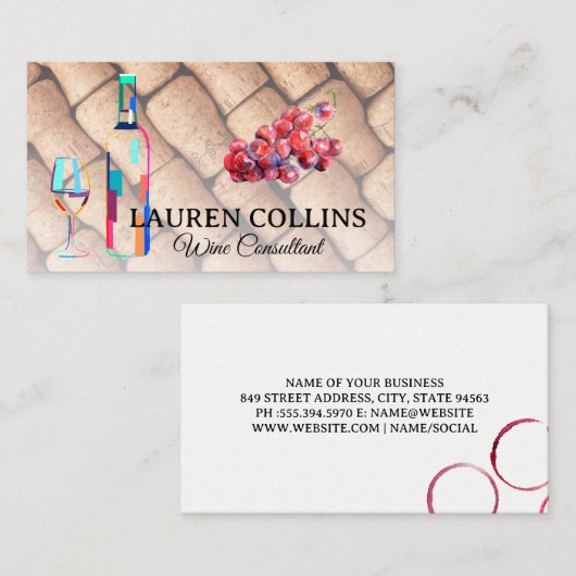 ワイン芸術的ボトルグラス | ぶどう | コルクス 名刺 (正面/裏面)