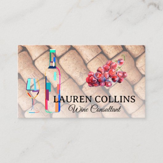 ワイン芸術的ボトルグラス | ぶどう | コルクス 名刺 (正面)
