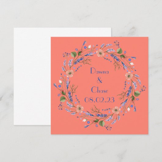 ワイン葡萄のパーソナライズフラワー ピンク オレンジ 招待状 (正面/裏面)