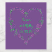 ワイン葡萄パーソナライズされた花紫ハート ワインラベル (シングルラベル)