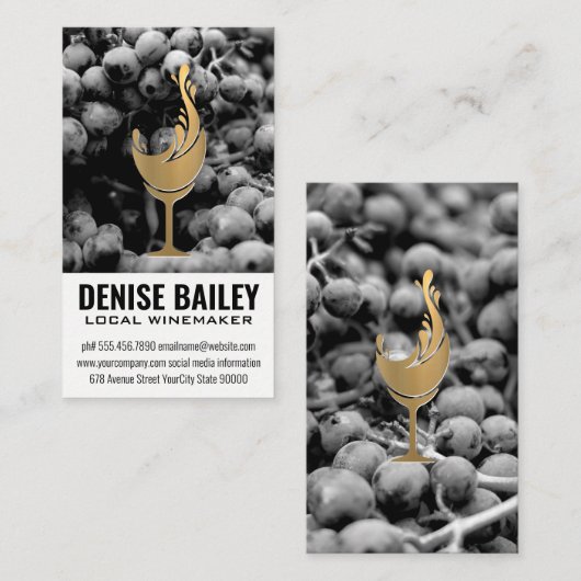 ワイン葡萄 | 金ゴールドワインガラスアイコン 名刺 (正面/裏面)