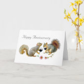 ワイン記念日カードを持つリス カード (黄色い花)