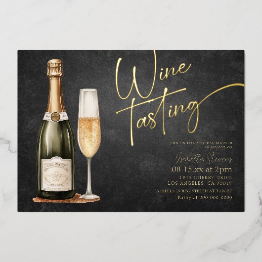 ワイン試飲のブライダルシャワー招待状 箔招待状 (正面)