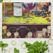 ワイン試飲デジカラフルタルアート キッチンタオル (折り畳み)