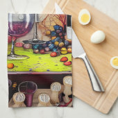 ワイン試飲デジカラフルタルアート キッチンタオル (四つ折り)