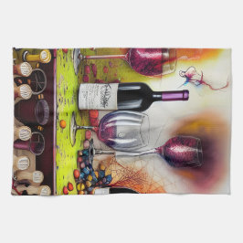 ワイン試飲デジカラフルタルアート キッチンタオル