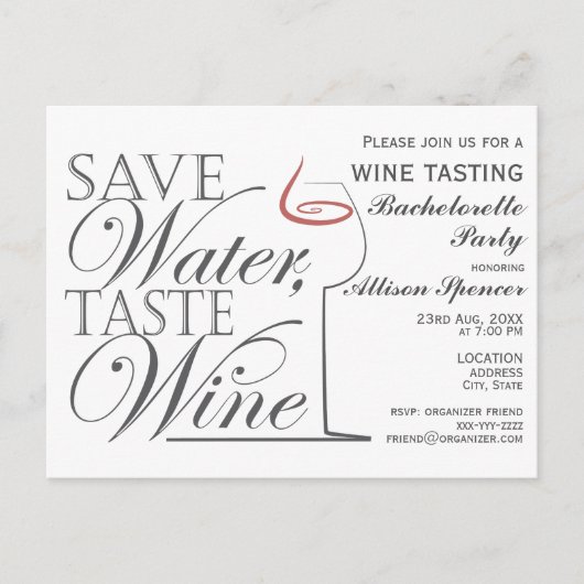 ワイン試飲バチェロレッテ招待状デザイン インビテーションポストカード (正面)