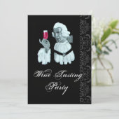 ワイン試飲パーティーダマスク白黒シャンパン 招待状 (スタンド正面)