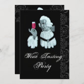 ワイン試飲パーティーダマスク白黒シャンパン 招待状 (正面/裏面)