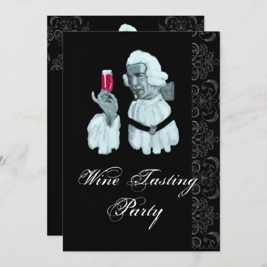 ワイン試飲パーティーダマスク白黒シャンパン 招待状 (正面/裏面)