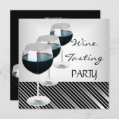 ワイン試飲パーティードリンク眼鏡白黒3 招待状 (正面/裏面)