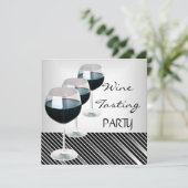 ワイン試飲パーティードリンク眼鏡白黒3 招待状 (スタンド正面)