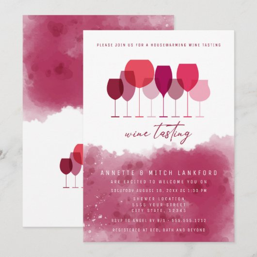 ワイン試飲パーティー、新築祝い 招待状 (正面/裏面)