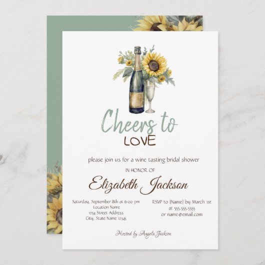 ワイン試飲ヴィンテージひまわりブライダルシャワー 招待状 (正面/裏面)