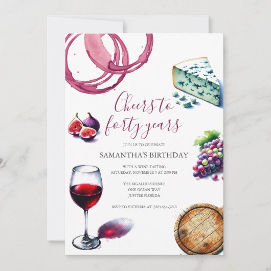 ワイン試飲40歳の誕生日招待状 招待状 (正面)