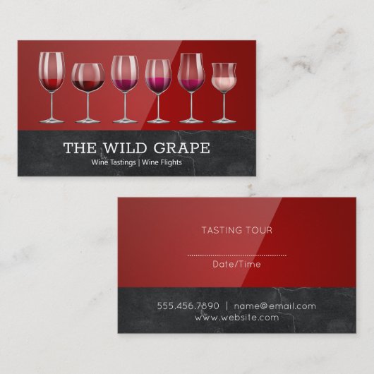 ワイン試飲 | 大理石 | 赤い高光沢 名刺 (正面/裏面)