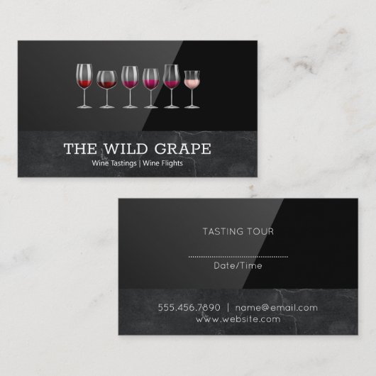 ワイン試飲 | 大理石 | 黒の高光沢 名刺 (正面/裏面)