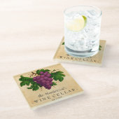 ワイン貯蔵室のヴィンテージのブドウはパーソナライズな名前を加えます ガラスコースター (アングル)