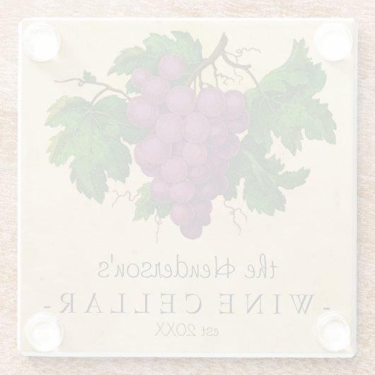 ワイン貯蔵室のヴィンテージのブドウはパーソナライズな名前を加えます ガラスコースター (裏面)