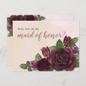 ワイン赤面マイヴフローラメイド・オブ・オーナー(花嫁付き添い人)要求 インビテーションポストカード (正面/裏面)