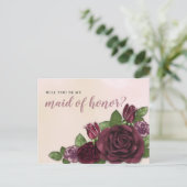 ワイン赤面マイヴフローラメイド・オブ・オーナー(花嫁付き添い人)要求 インビテーションポストカード (スタンド正面)