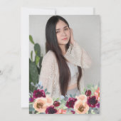 ワイン赤面水色フローラ金ゴールド写真甘い16 招待状 (裏面)