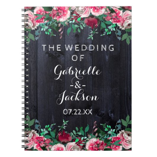 ワイン赤面&ネイビーウッドブルゴーニュウェディングプランナー ノートブック (正面)