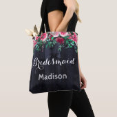 ワイン赤面&ネイビーウッドブルゴーニュ結婚ズモノグラム トートバッグ (クローズアップ)