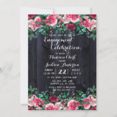 ワイン赤面&ネイビーウッド婚約パーティ招待状 招待状 (正面)