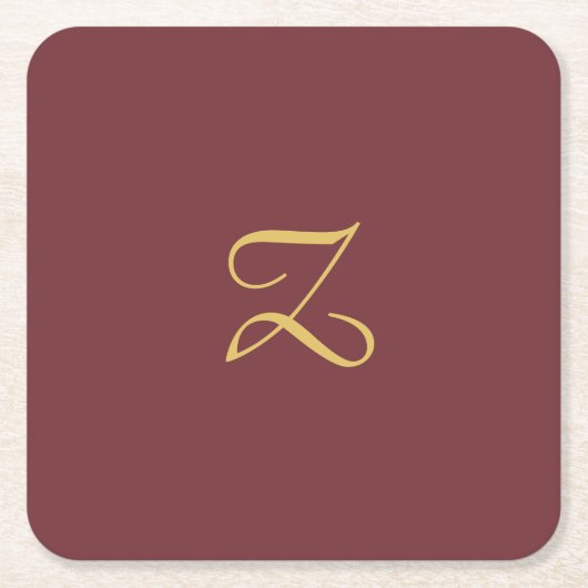 ワイン金ゴールドモノグラムプロフェッショナルトレンディー モダン スクエアペーパーコースター (正面)