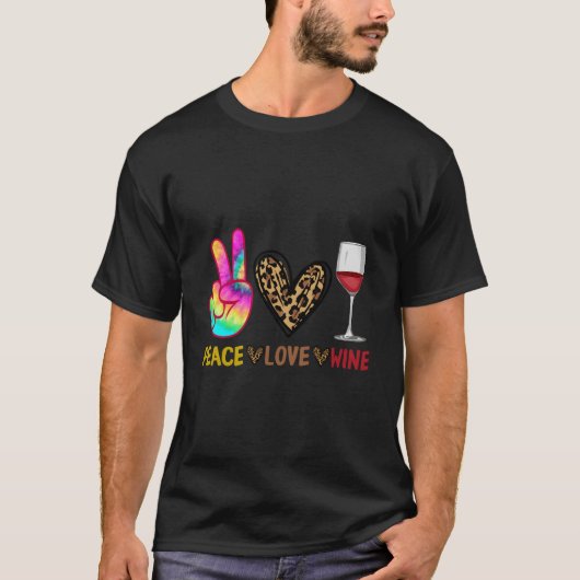 ワイン飲みのためのピースラブワイン Tシャツ (正面)