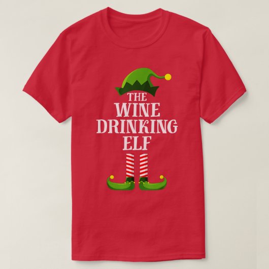 ワイン飲み小妖精や小人マッチングファミリーグループクリスマス Tシャツ (デザイン正面)