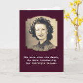 ワイン飲むヘアスタイルのヴィンテージの写真 カード (黄色い花)