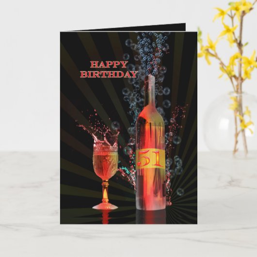 ワイン51歳の誕生日カードをはねる カード (黄色い花)