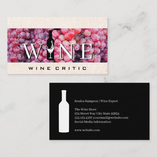 ワイン |ぶどう |ボトルとガラス 名刺 (正面/裏面)