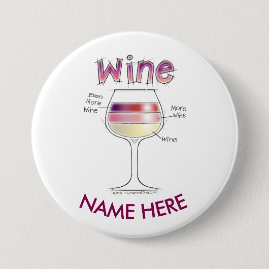 ワイン、より多くのワイン、さらにワインの名札ボタン 缶バッジ (正面)
