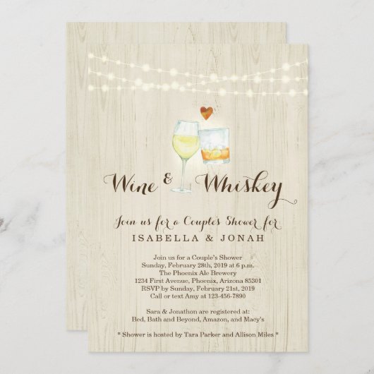ワイン＆ウィスキー カップルシャワー リハーサル 婚約 招待状 (正面/裏面)