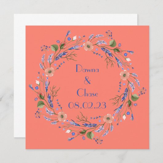 ワイン グレープ パーソナライズ フラワー ピンク オレンジ 招待状 (正面/裏面)